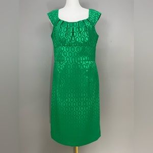 London Times Green Shift Knee Length Dress Geometric Monochromatic Print | Sz 10